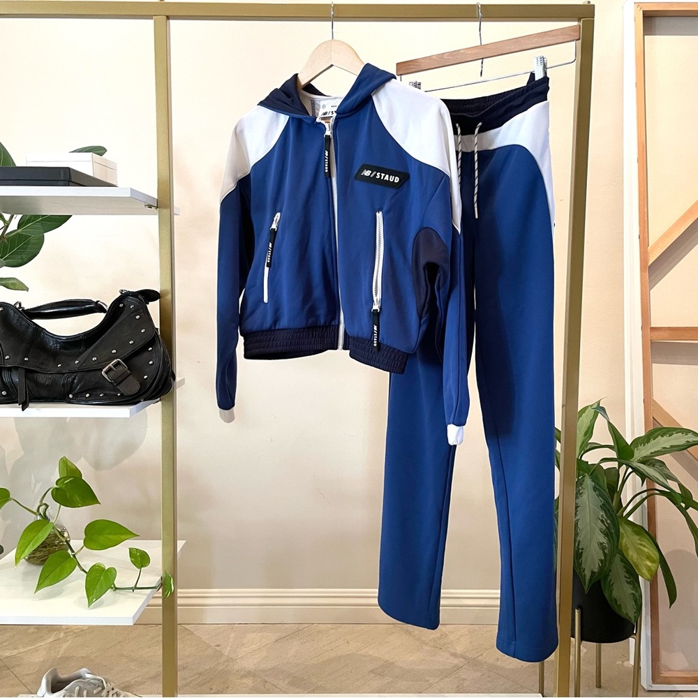 New Balance x STAUD Blue and White Zip-Up Retro Hoodie - Picture 8 of 8